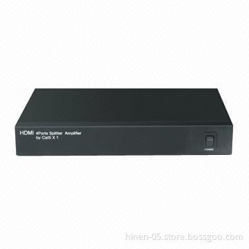 HDMI 4 Ports Splitter Amplifier by Cat5 x1, Supports Highest Video Resolution 1080p